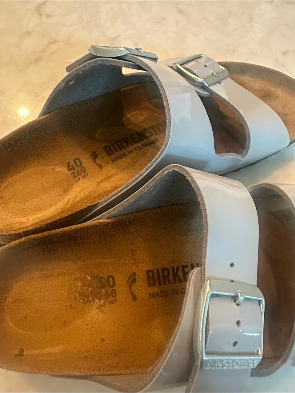 Birkenstock women’s  grey Blue Double Buckle Arizona Sandals